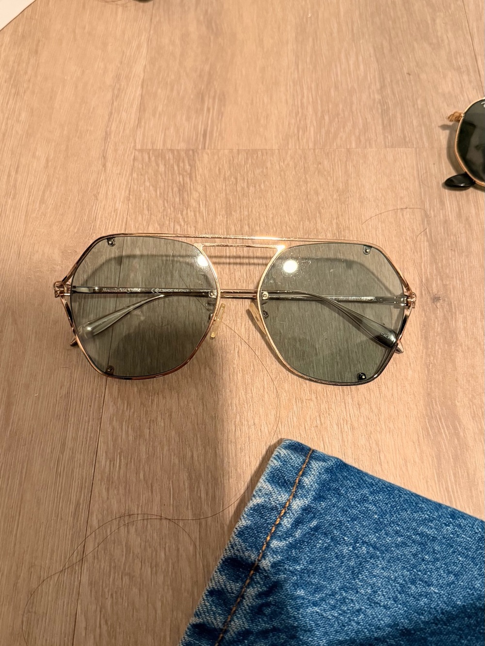 Alexander McQueen Gold Frame Green Lens Women's Fashion Sunglasses